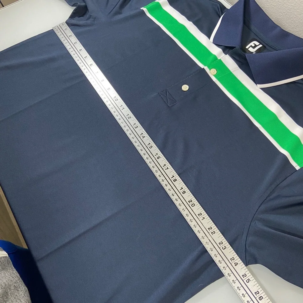 FootJoy Mens XL Navy Blue Green‎ Striped Golf Polo Shirt Performance Outdoor